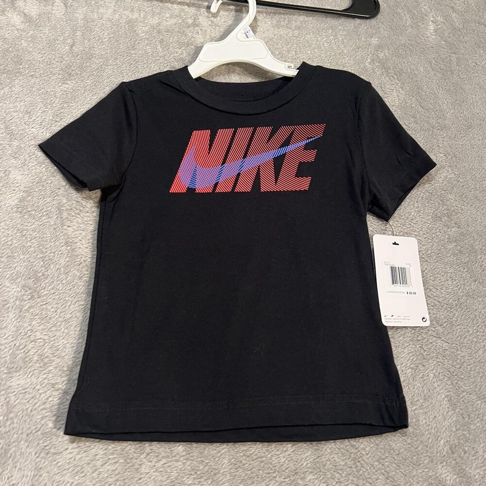 Nike Shirt Youth 3T Black Red Blue Swoosh Logo Tee Toddler Boys 2-3 Yrs Cotton
